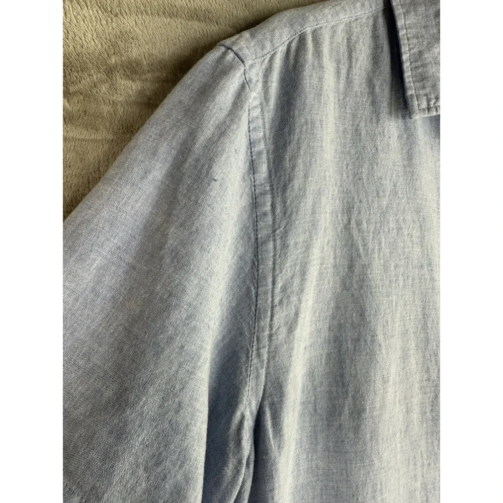 Banana Republic Men's L Tall Blue Linen-Cotton Slim Short Sleeve Button-Up Shirt